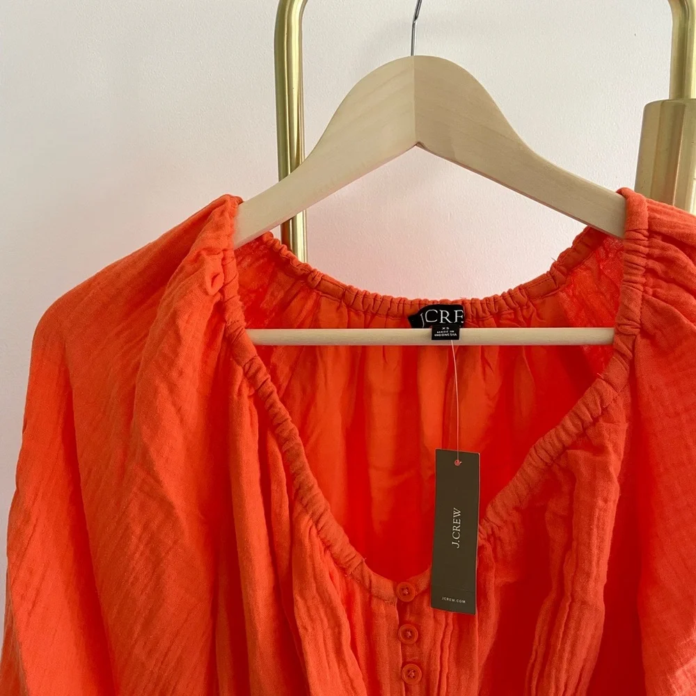 NWT Orange jcrew soft gauze midi dress with sleeves - Picture 5 of 5